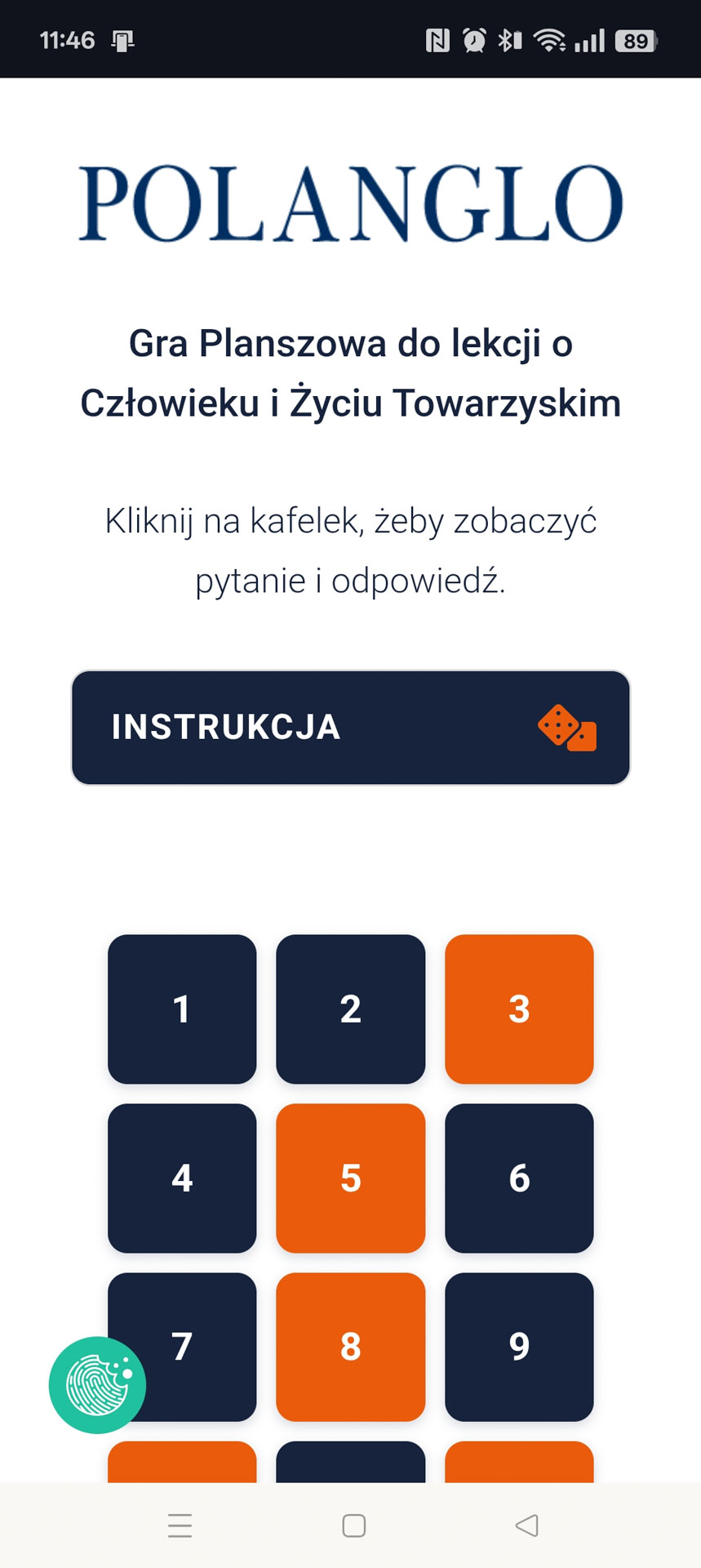 Aplikacja Wąż — ekran startowy z kafelkami