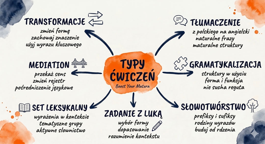 Mapa myśli — 7 typów ćwiczeń maturalnych w Boost Your Matura