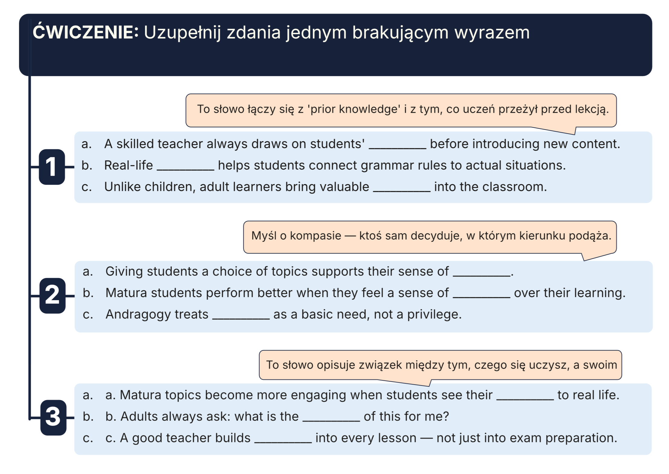 Ćwiczenie z chmurkami — andragogika, wersja bez odpowiedzi
